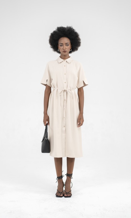 SIXDO Shirtwaist Raw Midi Dress